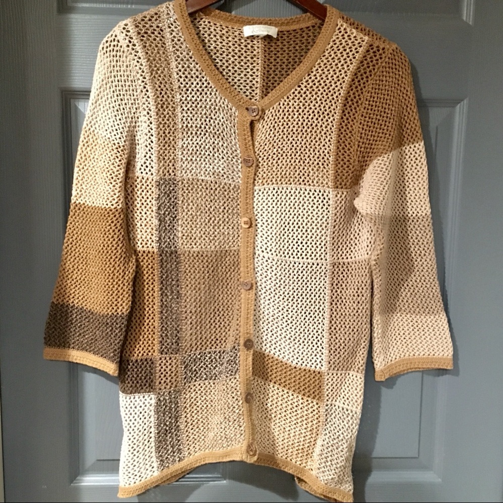 Christopher & Banks Open Knit Colorblock Cardigan Sweater